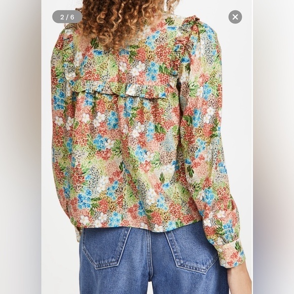 Meadows Heather Floral Cotton Frilly Ruffles Top Size 10 - Picture 2 of 15